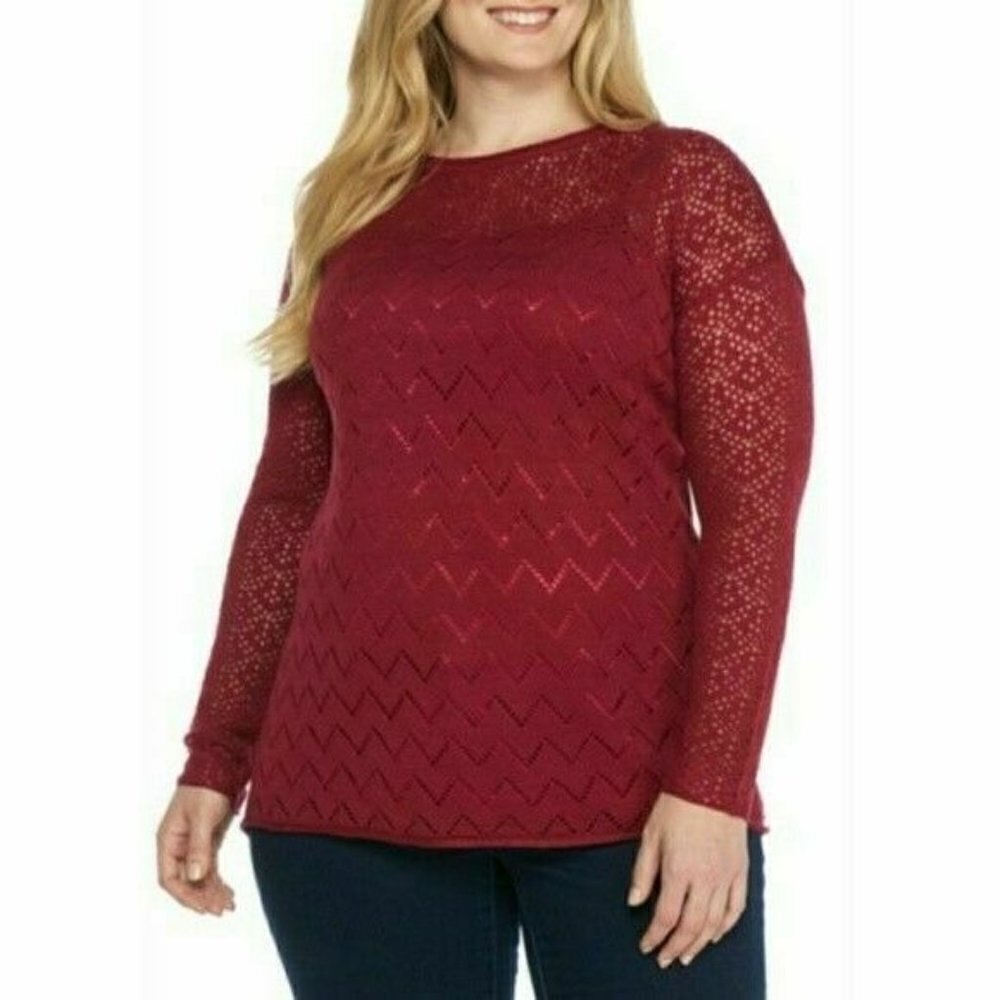 𝅺new Directions Mixed Stitch Long Sleeve Pullover Knit Sweater Plus Size XL / 0X